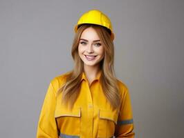 photo coup de une Naturel femme travail comme une construction ouvrier ai génératif