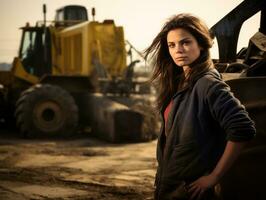 photo coup de une Naturel femme travail comme une construction ouvrier ai génératif