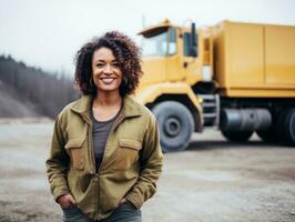 photo coup de une Naturel femme travail comme une construction ouvrier ai génératif