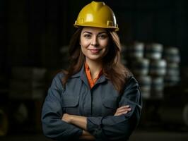 photo coup de une Naturel femme travail comme une construction ouvrier ai génératif