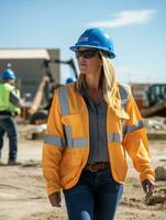 photo coup de une Naturel femme travail comme une construction ouvrier ai génératif