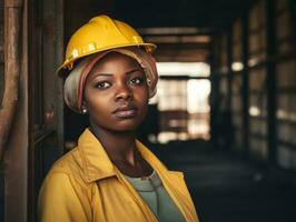 photo coup de une Naturel femme travail comme une construction ouvrier ai génératif