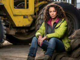 photo coup de une Naturel femme travail comme une construction ouvrier ai génératif