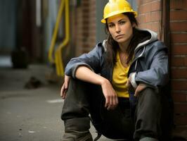 photo coup de une Naturel femme travail comme une construction ouvrier ai génératif