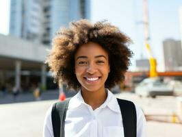 photo coup de une Naturel femme travail comme une construction ouvrier ai génératif