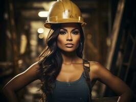 photo coup de une Naturel femme travail comme une construction ouvrier ai génératif