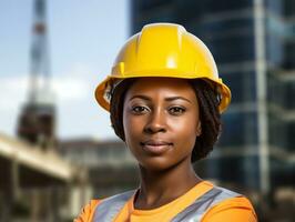 photo coup de une Naturel femme travail comme une construction ouvrier ai génératif