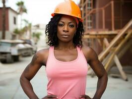 photo coup de une Naturel femme travail comme une construction ouvrier ai génératif