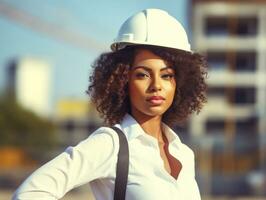 photo coup de une Naturel femme travail comme une construction ouvrier ai génératif