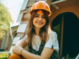 photo coup de une Naturel femme travail comme une construction ouvrier ai génératif