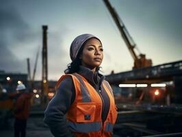 photo coup de une Naturel femme travail comme une construction ouvrier ai génératif