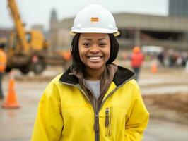 photo coup de une Naturel femme travail comme une construction ouvrier ai génératif