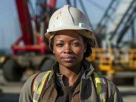 photo coup de une Naturel femme travail comme une construction ouvrier ai génératif