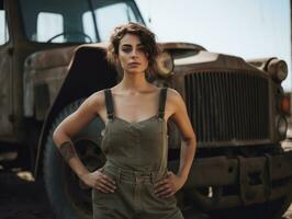 photo coup de une Naturel femme travail comme une construction ouvrier ai génératif