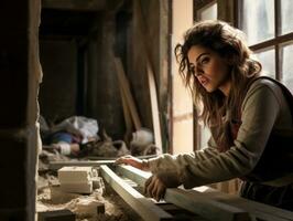 photo coup de une Naturel femme travail comme une construction ouvrier ai génératif