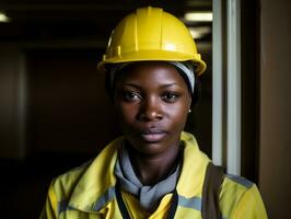 photo coup de une Naturel femme travail comme une construction ouvrier ai génératif