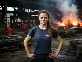 photo coup de une Naturel femme travail comme une construction ouvrier ai génératif