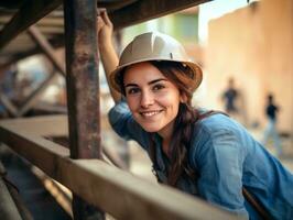 photo coup de une Naturel femme travail comme une construction ouvrier ai génératif