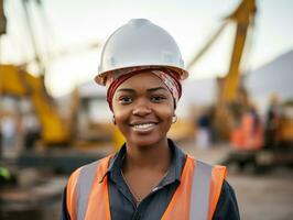 photo coup de une Naturel femme travail comme une construction ouvrier ai génératif