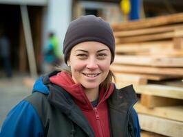 photo coup de une Naturel femme travail comme une construction ouvrier ai génératif