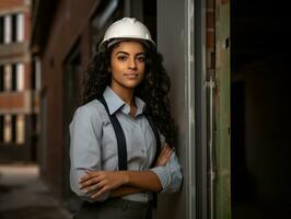 photo coup de une Naturel femme travail comme une construction ouvrier ai génératif