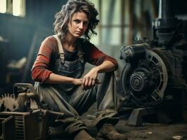 photo coup de une Naturel femme travail comme une construction ouvrier ai génératif