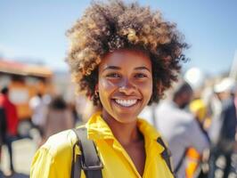 photo coup de une Naturel femme travail comme une construction ouvrier ai génératif