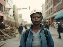 photo coup de une Naturel femme travail comme une construction ouvrier ai génératif