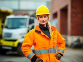 photo coup de une Naturel femme travail comme une construction ouvrier ai génératif