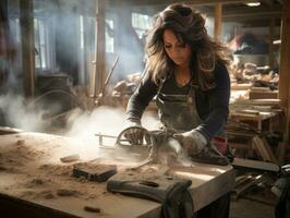 photo coup de une Naturel femme travail comme une construction ouvrier ai génératif