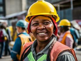 photo coup de une Naturel femme travail comme une construction ouvrier ai génératif