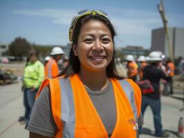 photo coup de une Naturel femme travail comme une construction ouvrier ai génératif