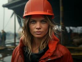 photo coup de une Naturel femme travail comme une construction ouvrier ai génératif