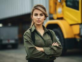 photo coup de une Naturel femme travail comme une construction ouvrier ai génératif