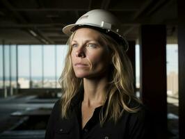 photo coup de une Naturel femme travail comme une construction ouvrier ai génératif