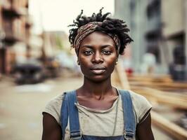 photo coup de une Naturel femme travail comme une construction ouvrier ai génératif