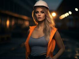 photo coup de une Naturel femme travail comme une construction ouvrier ai génératif