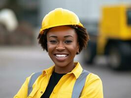 photo coup de une Naturel femme travail comme une construction ouvrier ai génératif