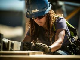 photo coup de une Naturel femme travail comme une construction ouvrier ai génératif