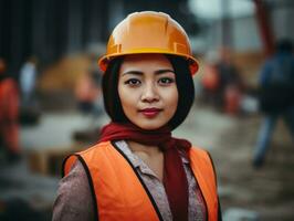 photo coup de une Naturel femme travail comme une construction ouvrier ai génératif