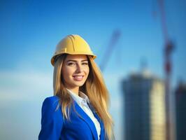 photo coup de une Naturel femme travail comme une construction ouvrier ai génératif