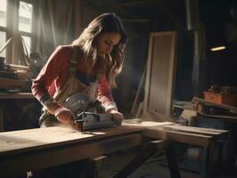 photo coup de une Naturel femme travail comme une construction ouvrier ai génératif