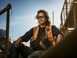 photo coup de une Naturel femme travail comme une construction ouvrier ai génératif