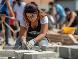 photo coup de une Naturel femme travail comme une construction ouvrier ai génératif