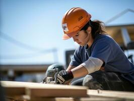 photo coup de une Naturel femme travail comme une construction ouvrier ai génératif