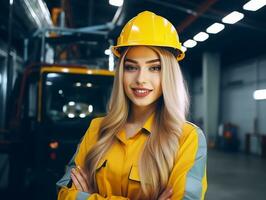 photo coup de une Naturel femme travail comme une construction ouvrier ai génératif