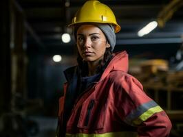 photo coup de une Naturel femme travail comme une construction ouvrier ai génératif