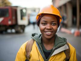 photo coup de une Naturel femme travail comme une construction ouvrier ai génératif