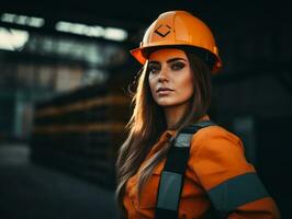 photo coup de une Naturel femme travail comme une construction ouvrier ai génératif