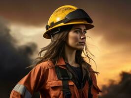 photo coup de une Naturel femme travail comme une construction ouvrier ai génératif